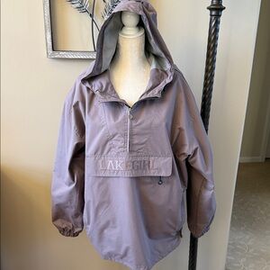 Lakegirl women's hooded pullover anorak windbreaker jacket mauve-taupe color.